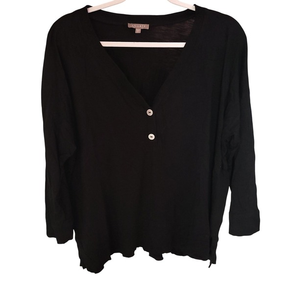 Lilla P Tops - Lilla P Black Cotton Modal V-Neck Henley Long Sleeve Top Womens XL Casual Staple